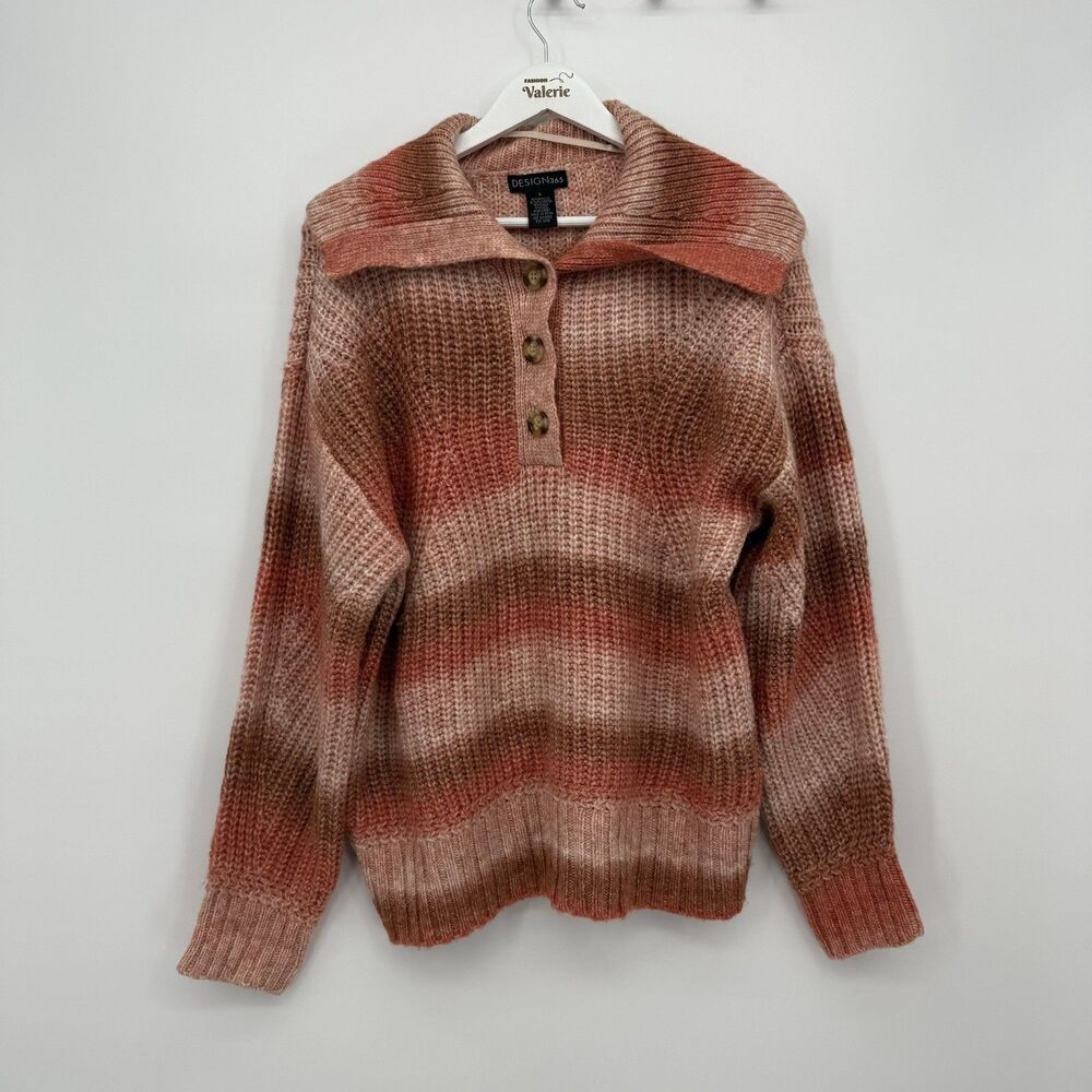 Design 365 Striped Chunky Knit Acrylic Sweater Foldover Size Large